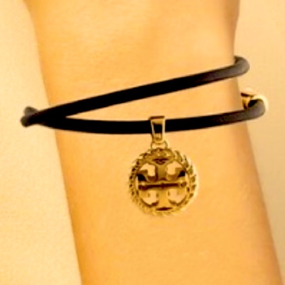Tory Burch double T Kira pendant & black leather collar Or  bracelet - Picture 2 of 8
